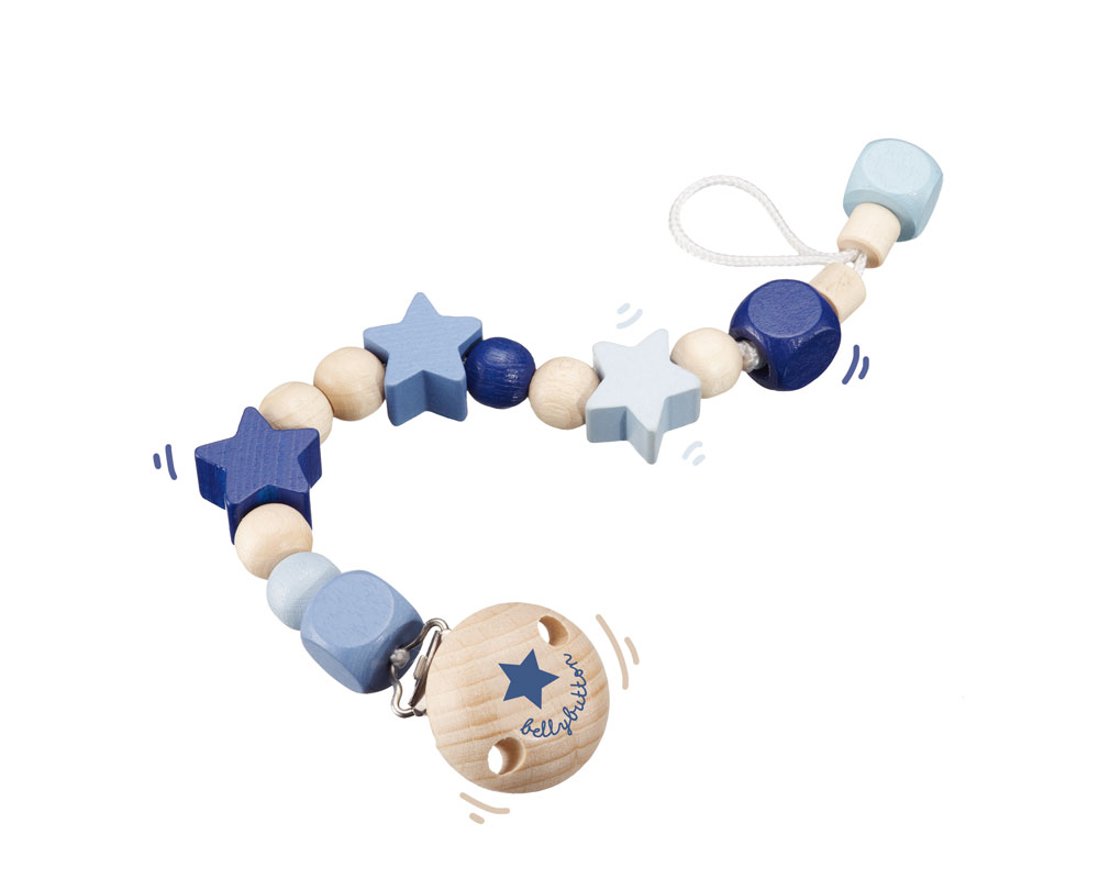 Lucky star blue, pacifier chain - Wooden Toys Selecta